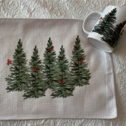 Green Trees with Cardinal Tea Towel and mug